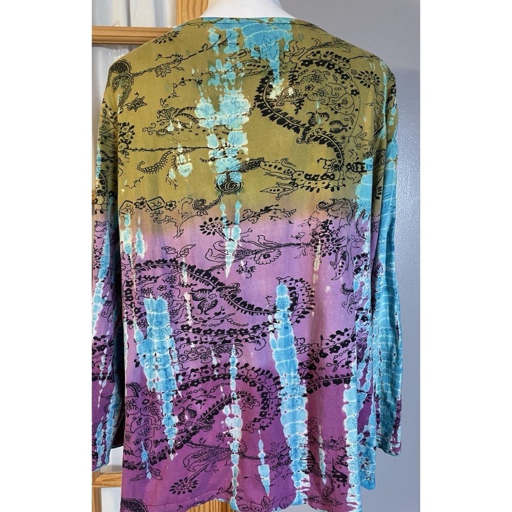 90s Bila Woman Beaded A-line Top 2X Blue Purple Abstract Pullover Boho Party - Picture 3 of 11